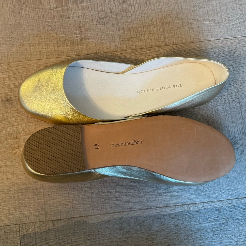Gold Genuine Leather Ballet Flats - Picture 3 of 8